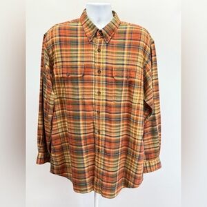 LEWIS CREEK Orange and tan plaid flannel Casual Button Down Shirt size XL